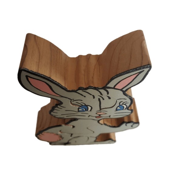 Bunny Rabbit Wooden Puzzle Toddler Chunky Jigsaw Signed Kermit & Diane Pope Vtg - Picture 5 of 12